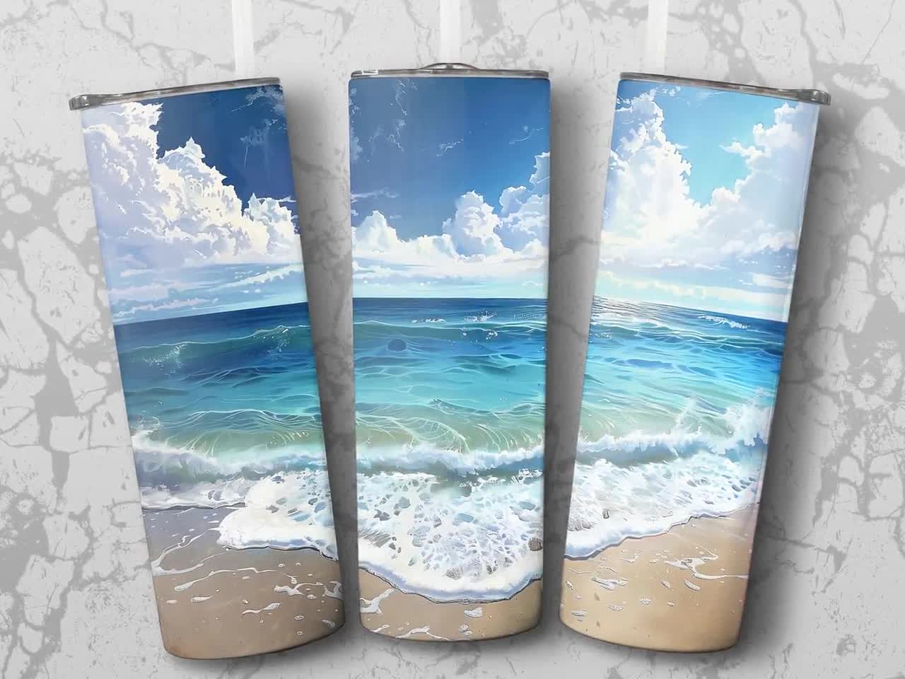 Beach Scene Tumbler 20oz Skinny Sublimation Design, Ocean